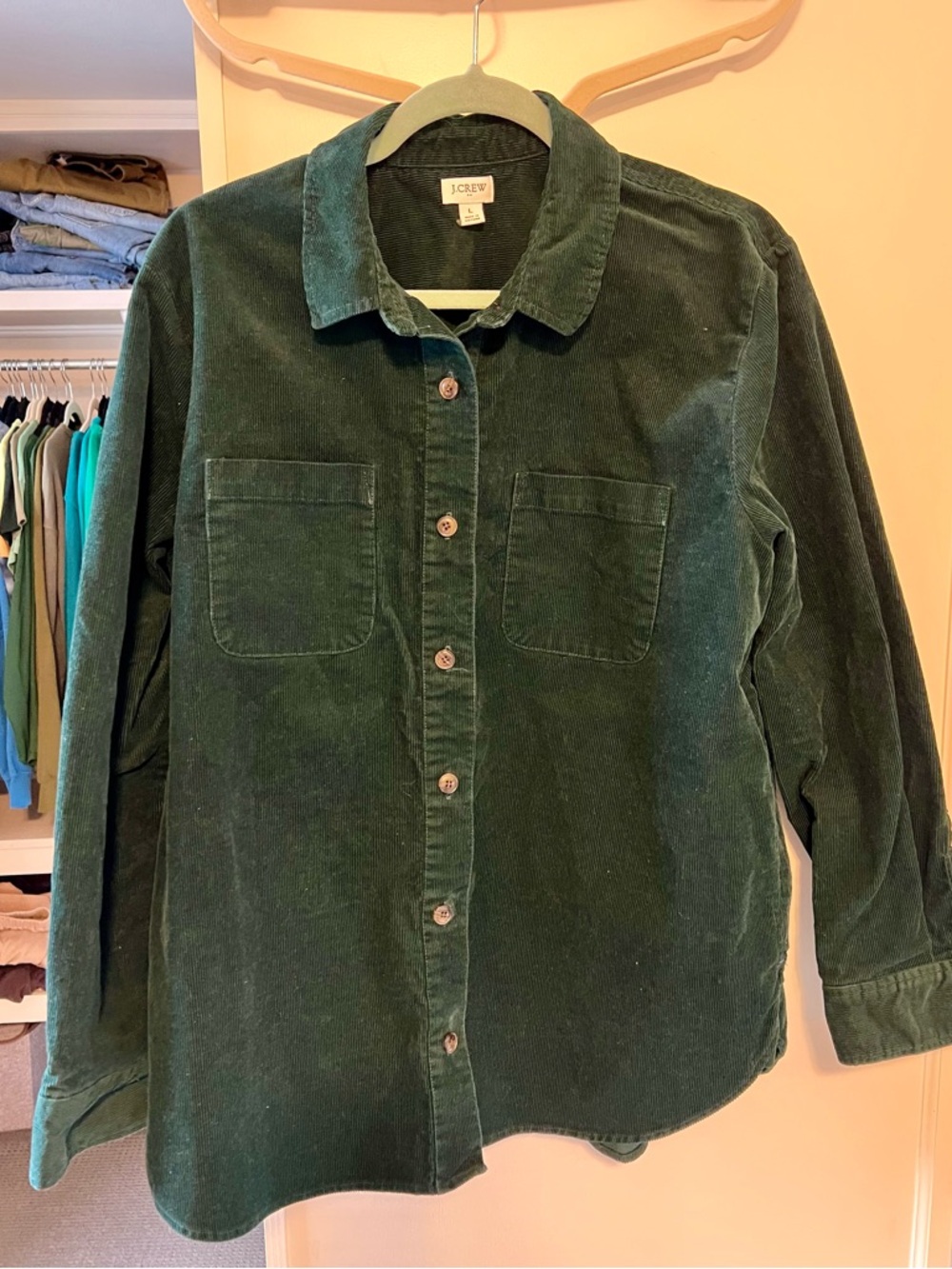 J.Crew Forest Oversized Green Corduroy Button-Up Shirt